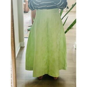 Light Green Floral A-Line Midi Skirt Hidden Zip Large